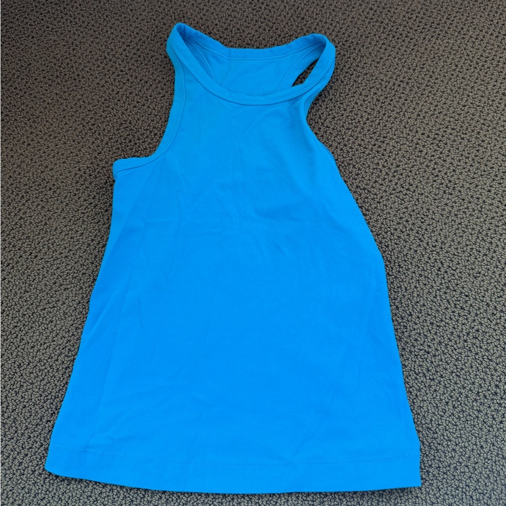 Blue lululemon align waist- length racerback tank top.